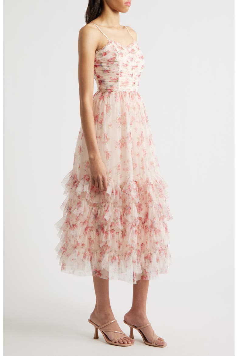 Irina Floral Ruffle Fit & Flare Midi Dress, Alternate, color, PINK FLORAL