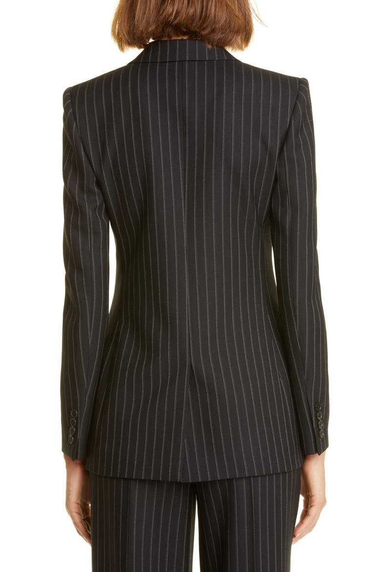 Pinstripe Double Breasted Wool Jacket, Alternate, color, NOIR CRAIE