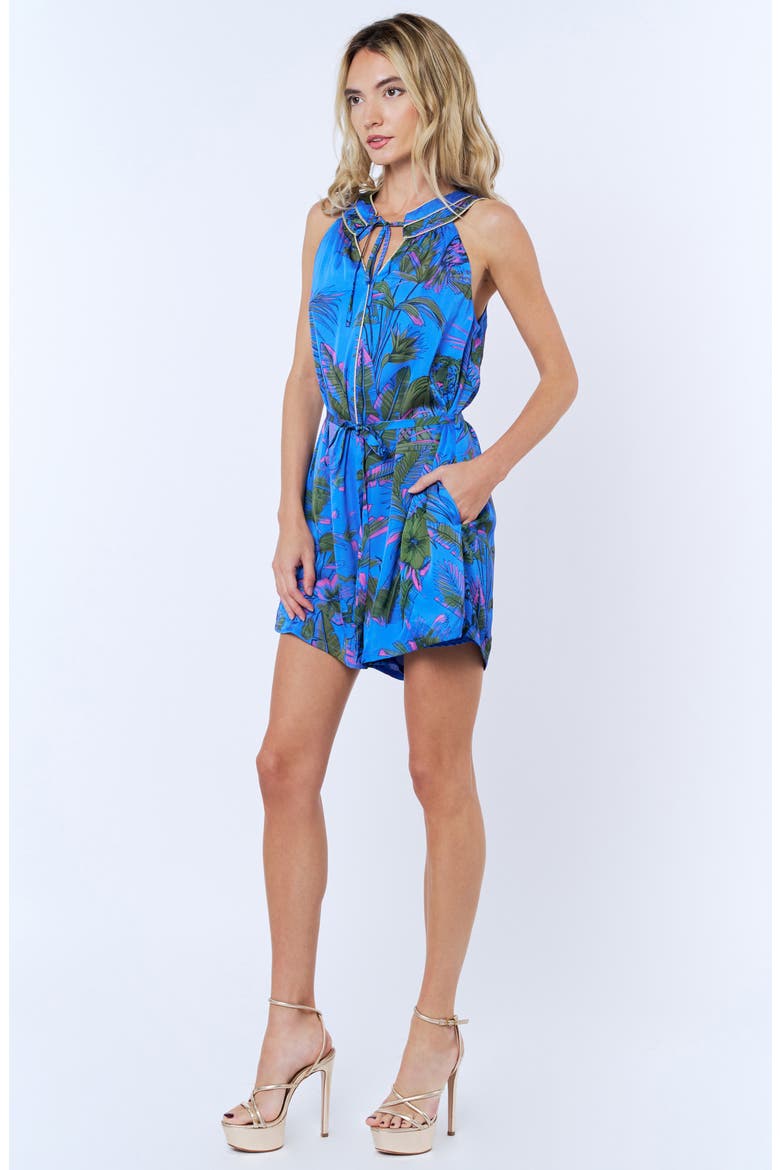 Stace Tropical Floral Print Romper, Alternate, color, BLUE MULTI