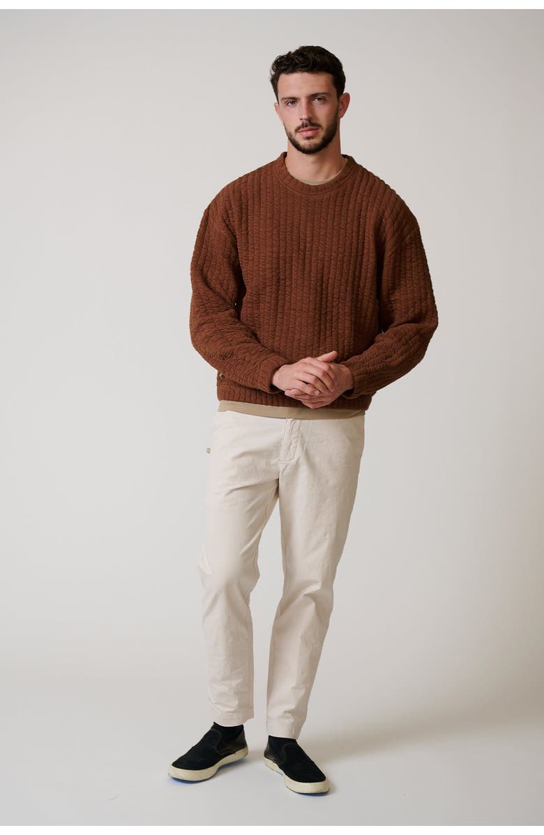 LEISURE LAB Quilt Crewneck Sweater, Alternate, color, Chocolate