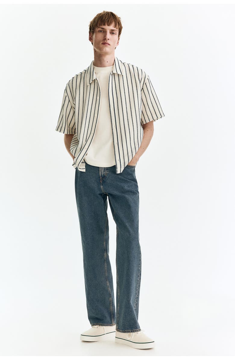 H&M Regular Fit Textured-knit Shirt, Alternate, color, White/Striped