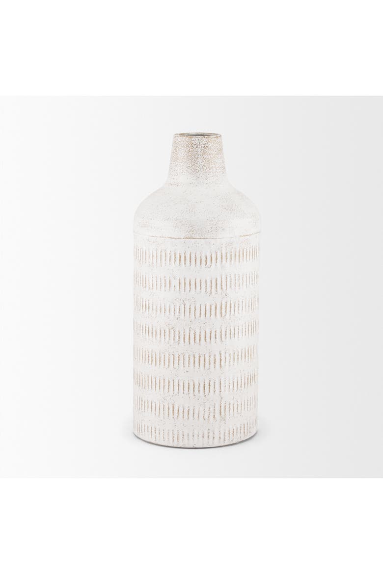 Tisha Terracotta Distressing Metal Vase, Alternate, color, White