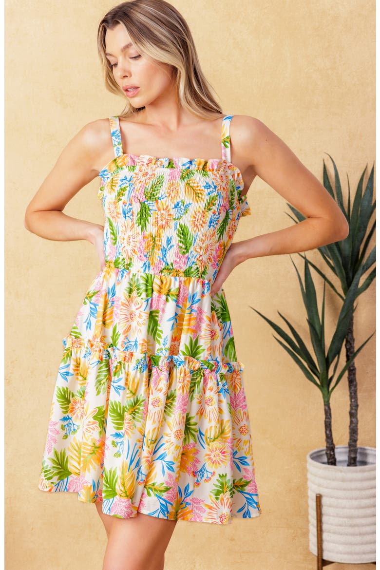 Floral Smocked Fit & Flare Minidress, Alternate, color, IVORY ORANGE