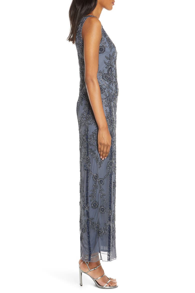 Beaded Mesh Gown, Alternate, color, GREY