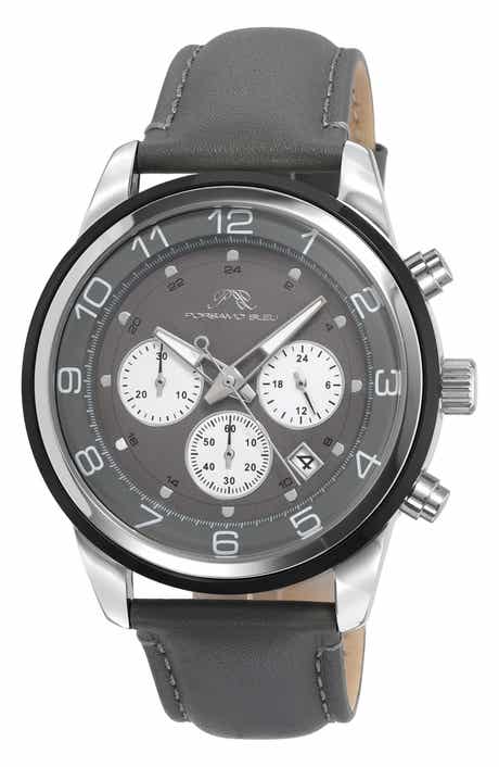 PORSAMO BLEU Men's Arthur Chronograph Leather Strap Watch, 44mm