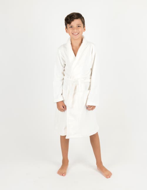 Leveret Kids Fleece Robe, Shawl Collar, Solid Colors In White