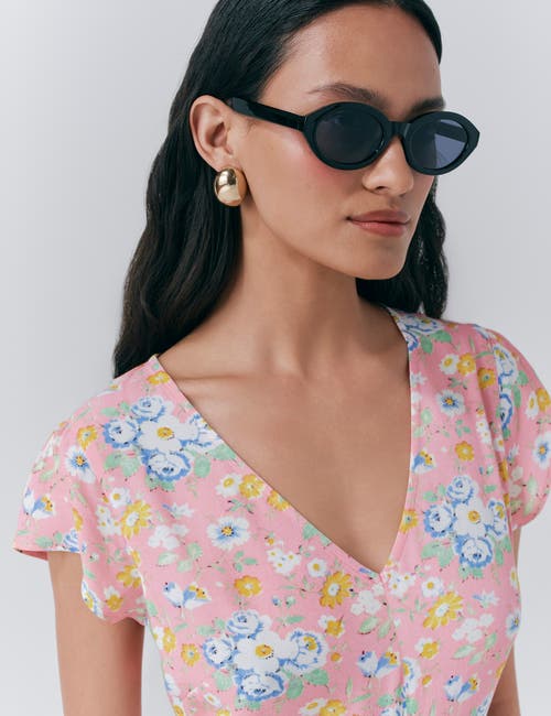Ghost London Blair Crepe Floral Sleeveless Midi Dress In Multi