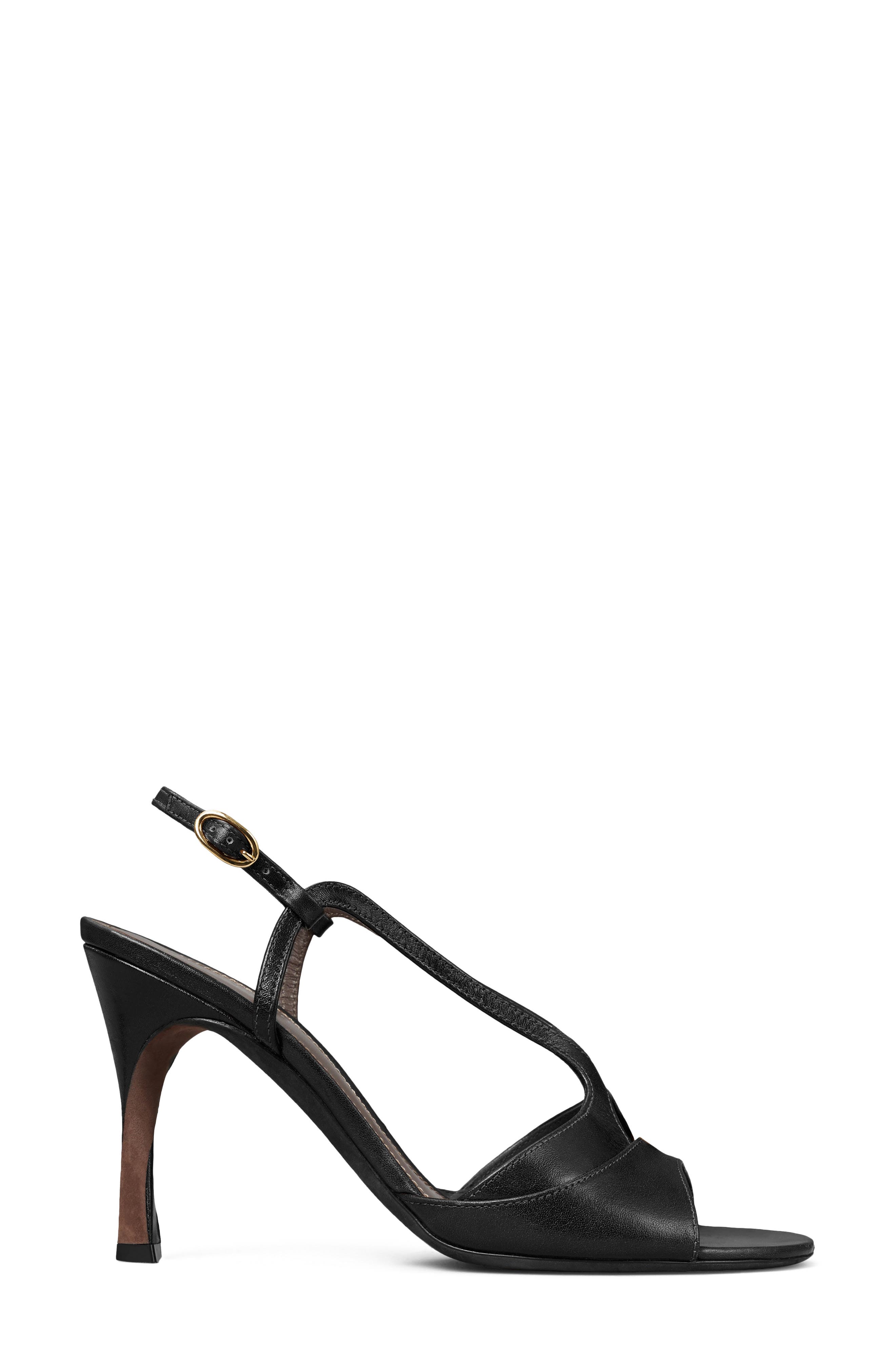 Tory Burch Twisted Heel T-Strap Sandal, Alternate, color, Black