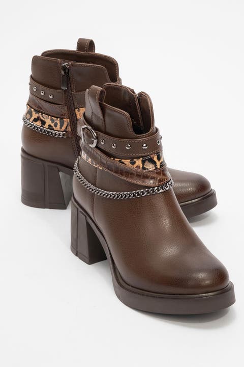 Boliva Buckled Chain Block Heel Boot