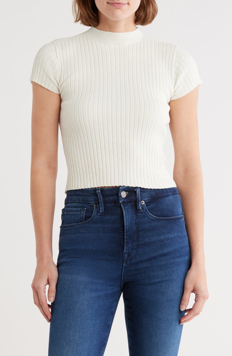 Good American Terry Rib Mock Neck Top, Main, color, Cloud White