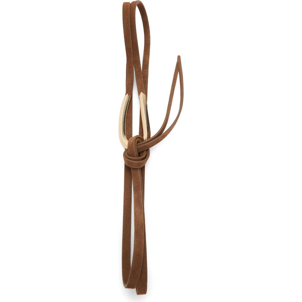Mango Thin Suede Tie Belt In Brown