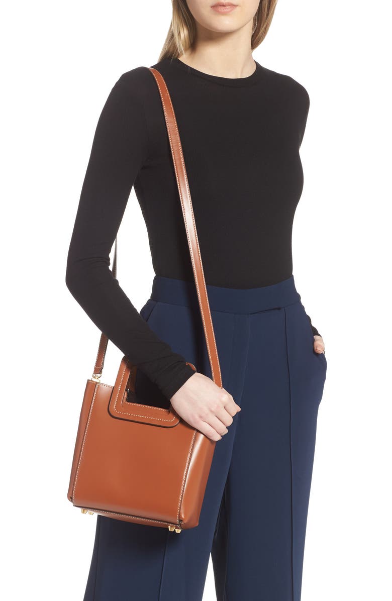 STAUD Mini Shirley Leather Satchel, Alternate, color, Tan
