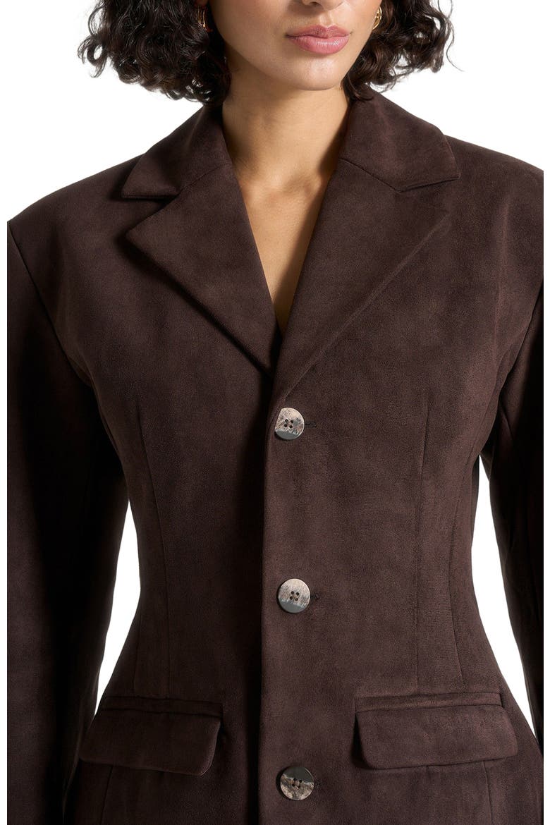 Claire Suede Wide Shoulder Cinch Waist Blazer, Alternate, color, Brown