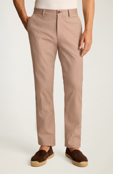 Flat Front Stretch Cotton Herringbone Chinos