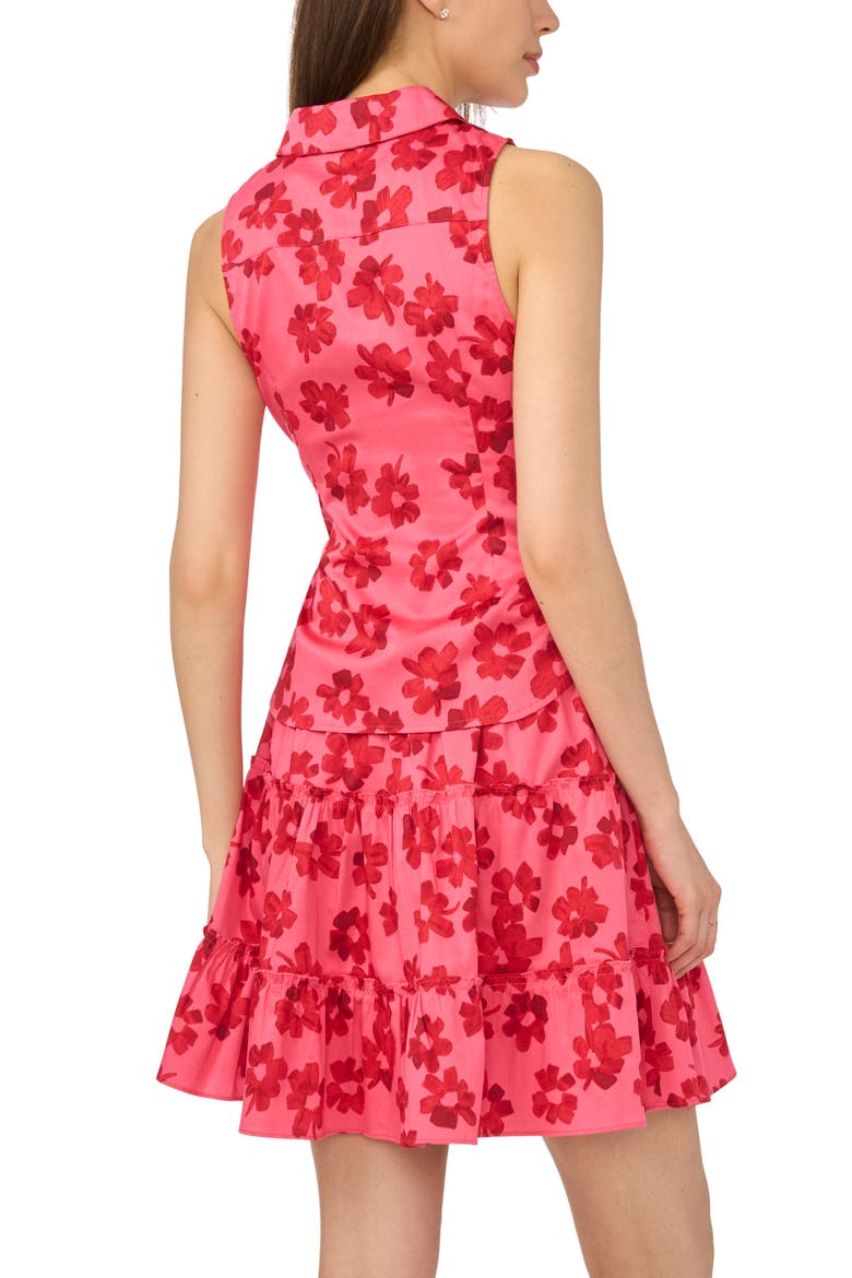 Floral Tie Waist Sleeveless Stretch Cotton Button-Up Shirt, Alternate, color, CLASSIC CHERRY