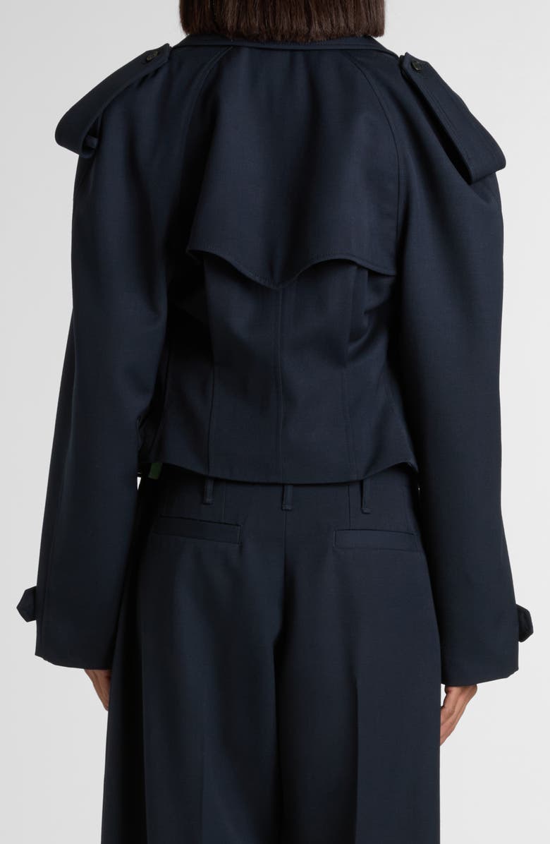 McQueen Double Breasted Wool & Cotton Crop Trench Coat, Alternate, color, Navy