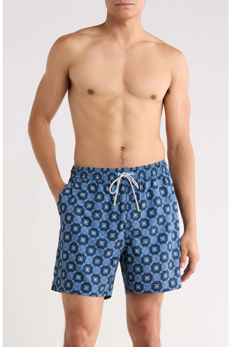 Naples Barcelos Tiles 6-Inch Performance Swim Trunks, Main, color, DRESS BLUES