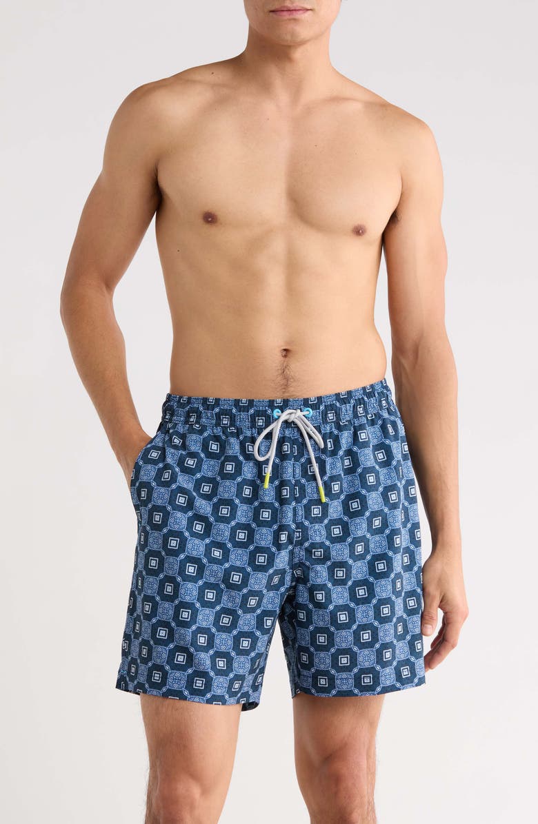 Tommy Bahama Naples Barcelos Tiles 6-Inch Performance Swim Trunks, Main, color, Dress Blues
