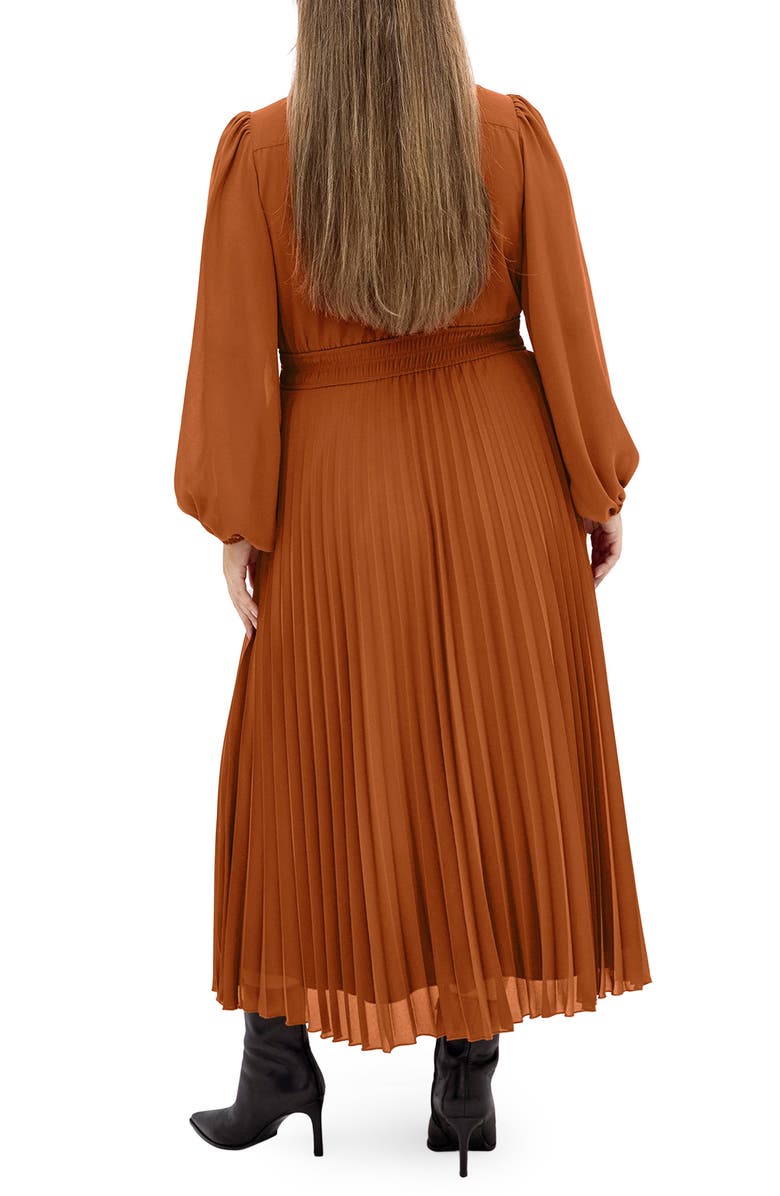 City Chic Sheer Finley Long Sleeve Chiffon Dress, Alternate, color, Ginger