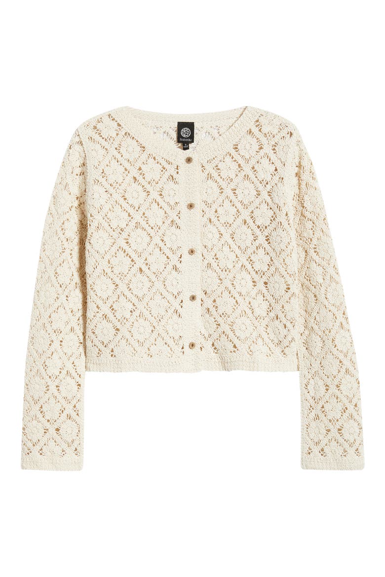Diamond Floral Crochet Button Front Cardigan, Alternate, color, OATMEAL