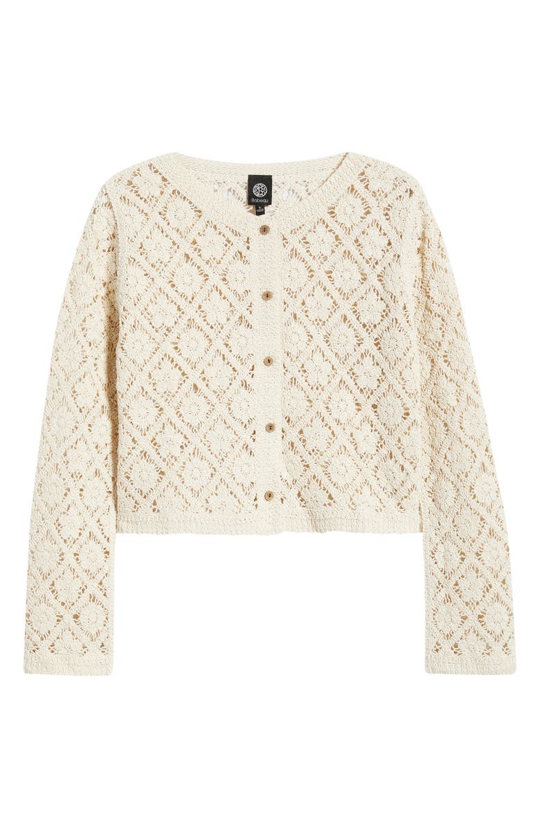 Bobeau Diamond Floral Crochet Button Front Cardigan, Alternate, color, Oatmeal