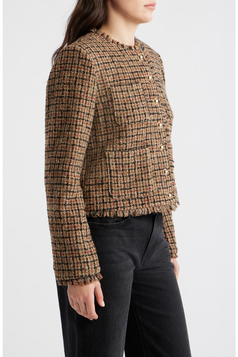 Fringe Crop Cotton Tweed Jacket, Alternate, color, GINGHAM PATTERN
