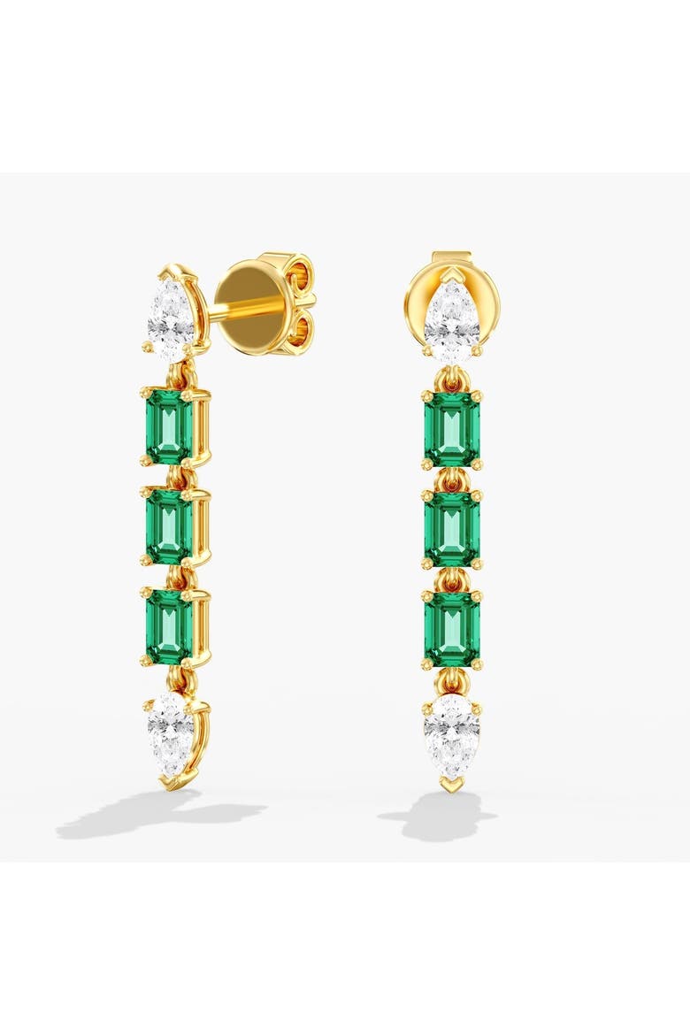 Green Emerald & Pear Lab Diamond Drop in 14K Gold, Main, color, Yellow Gold