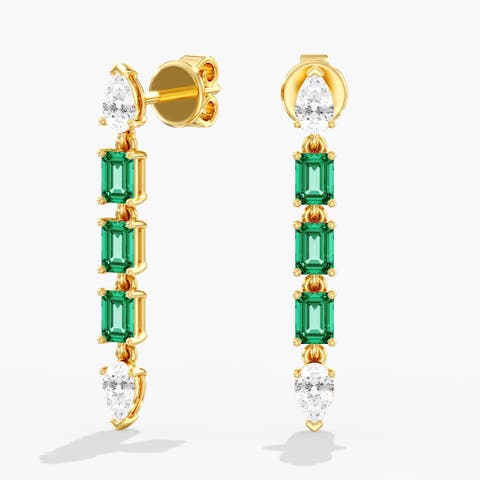 Green Emerald & Pear Lab Diamond Drop in 14K Gold