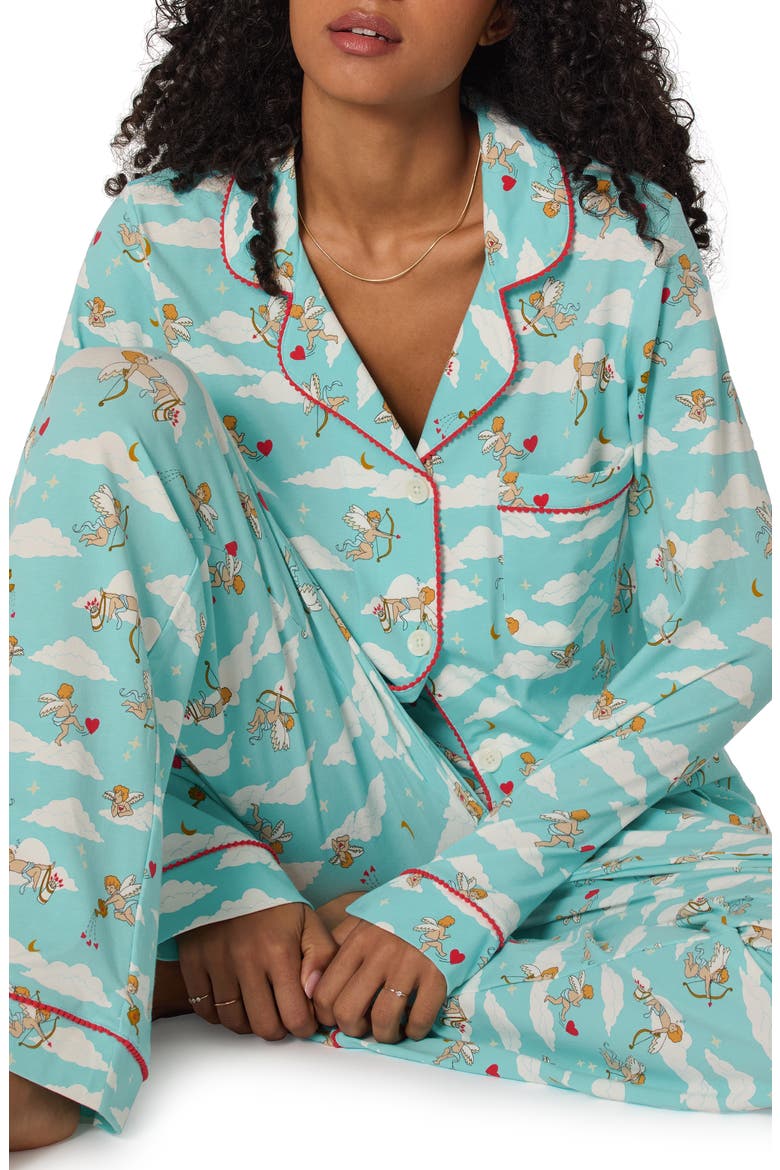 Print Stretch Organic Cotton Pajamas, Alternate, color, CHEEKY CUPID