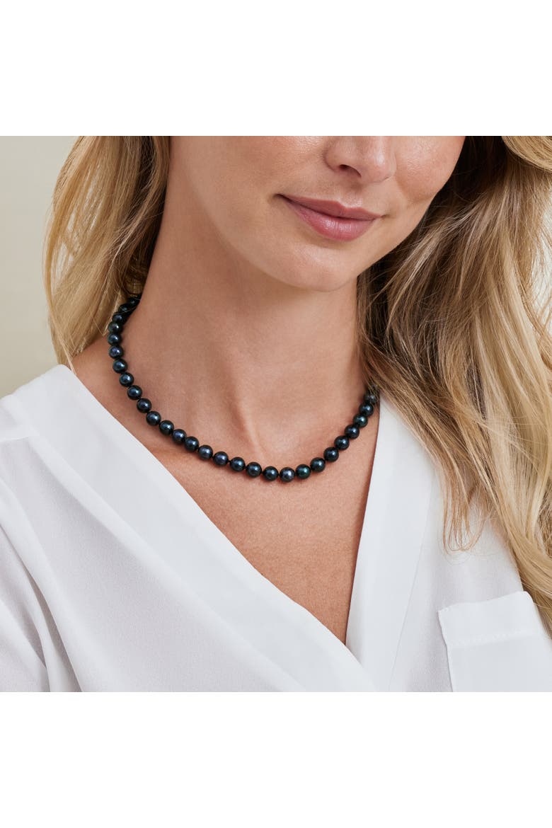 7.5-8.0mm Japanese Akoya Black Pearl Necklace - AAA Quality, Main, color, Yellow Gold Clasp