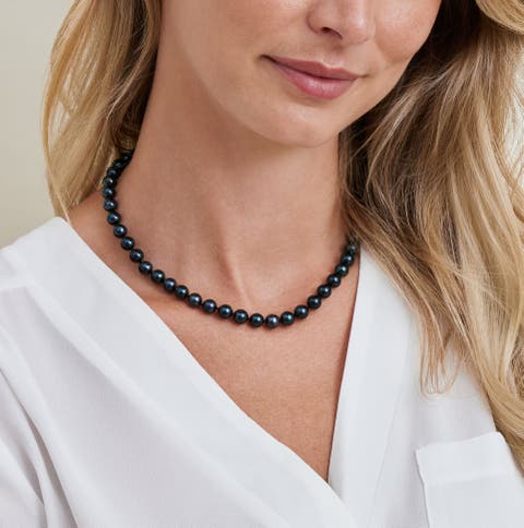 7.5-8.0mm Japanese Akoya Black Pearl Necklace - AAA Quality