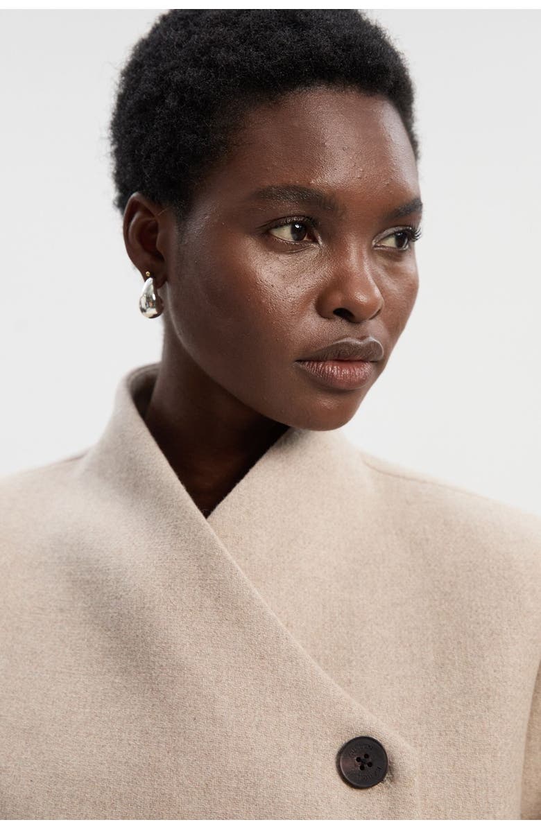 Karen Millen Wool Wrap Neck Tailored Belted Midi Coat, Alternate, color, Oatmeal