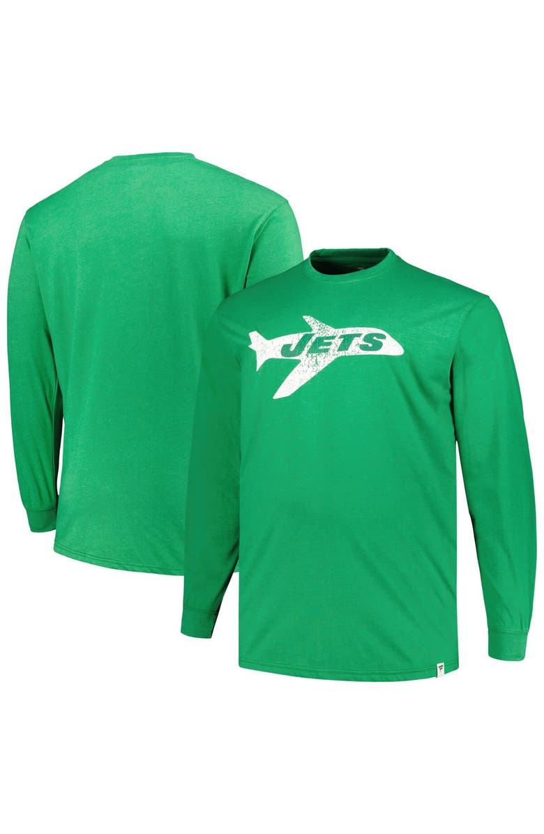 PROFILE Men's Profile  Heather Kelly Green New York Jets Big & Tall Throwback Long Sleeve T-Shirt, Alternate, color, 