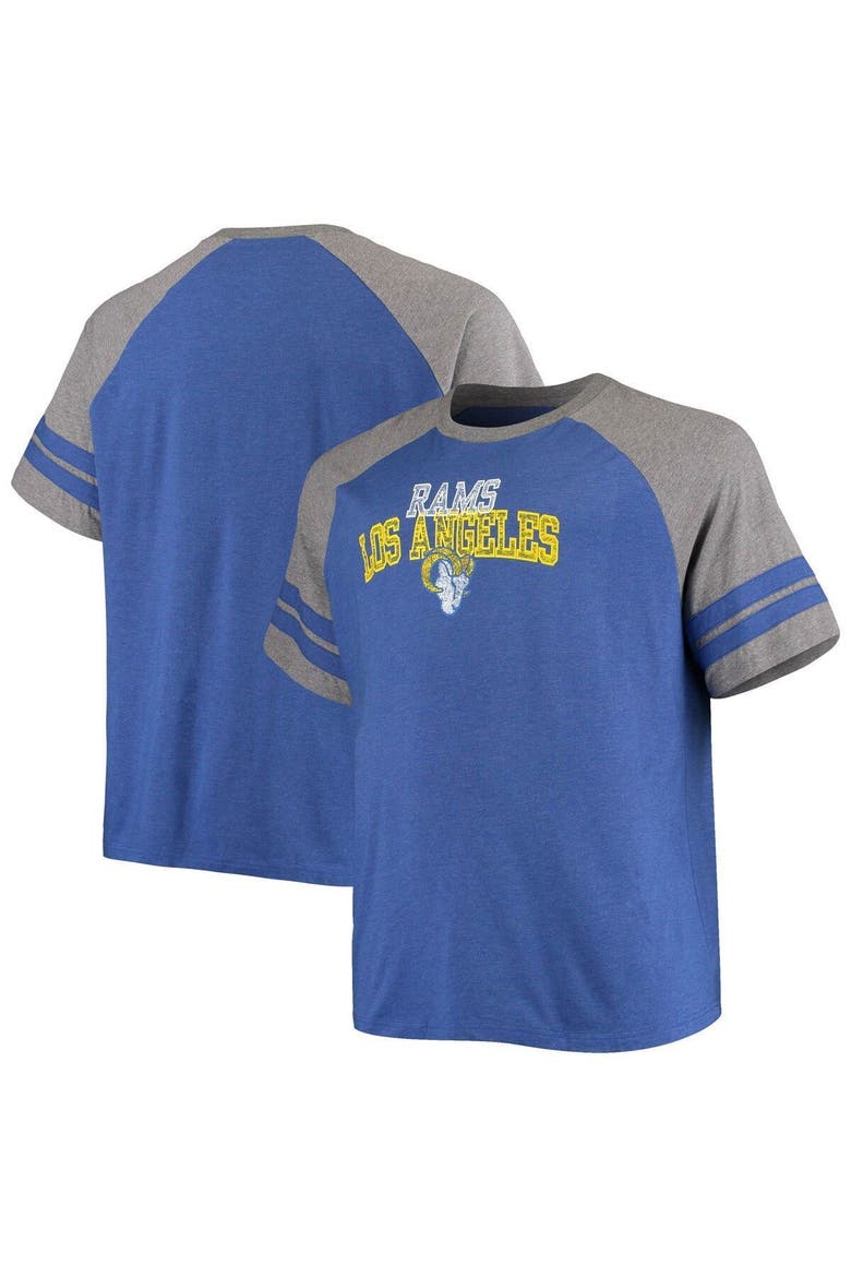 Men's Fanatics Branded Royal/Heathered Gray Los Angeles Rams Big & Tall Two-Stripe Tri-Blend Raglan T-Shirt, Alternate, color, Royal