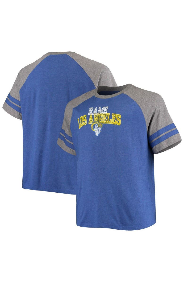 FANATICS Men's Fanatics Branded Royal/Heathered Gray Los Angeles Rams Big & Tall Two-Stripe Tri-Blend Raglan T-Shirt, Alternate, color, 