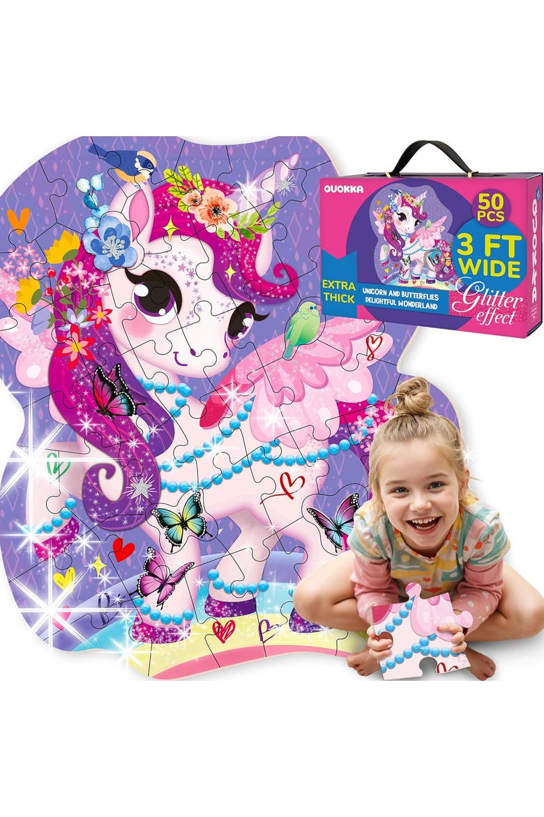 Giant Shaped Glitter Floor Kids Puzzles, Main, color, Unicorn