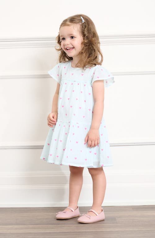 Shop Hatley Little Hearts Cotton Tiered Dress In Blue Light