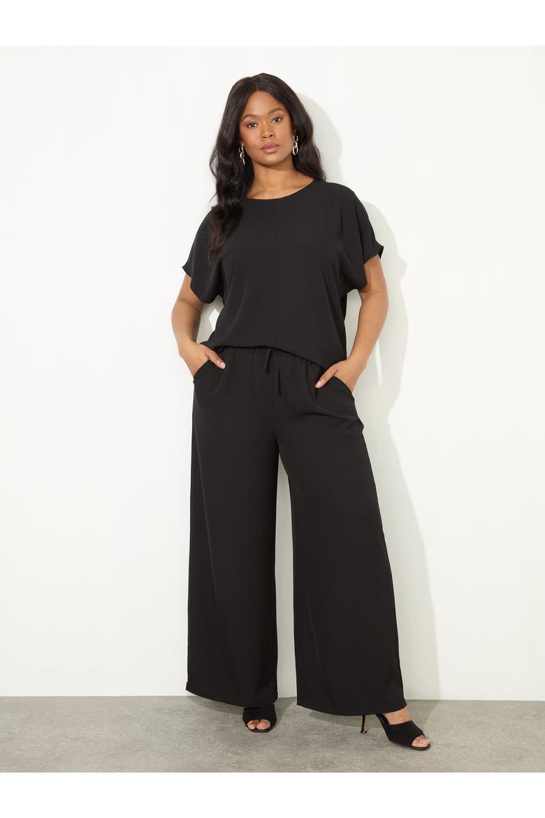 Drawstring Waist Wide Leg Pants, Alternate, color, Black