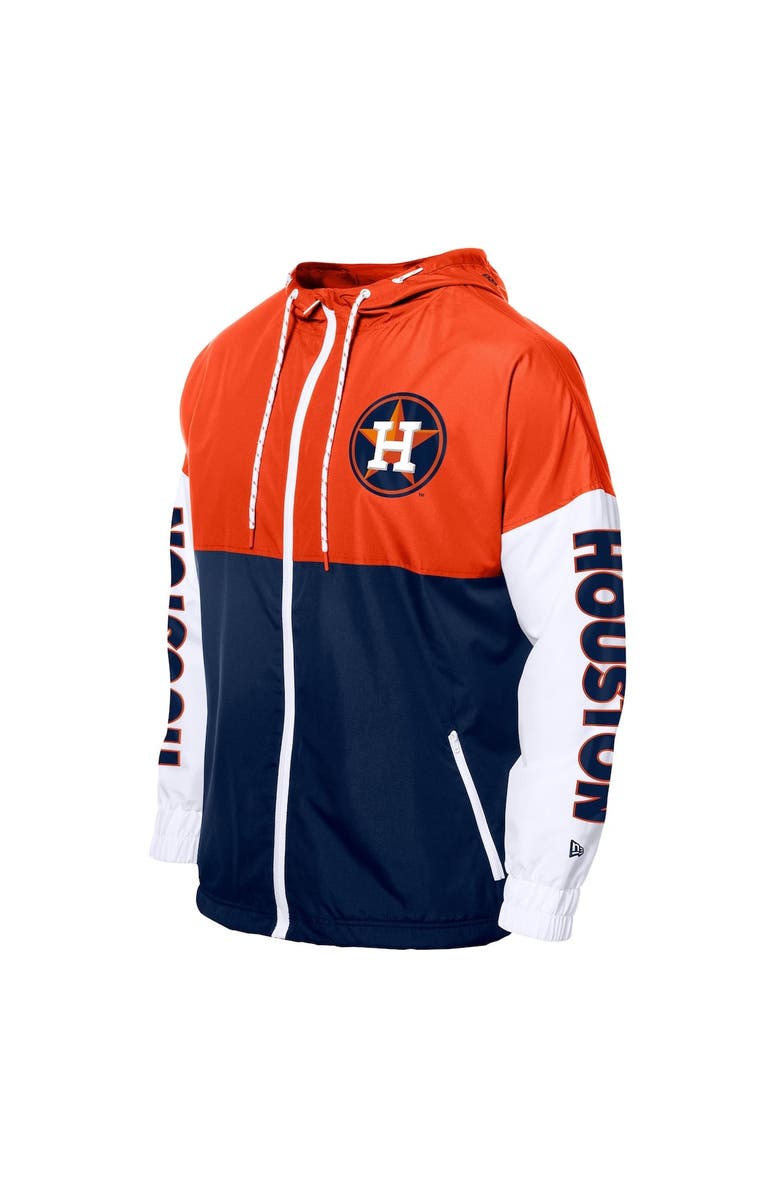 New Era Men's New Era Navy/Orange Houston Astros Color Block Full-Zip Hoodie Windbreaker, Alternate, color, Navy