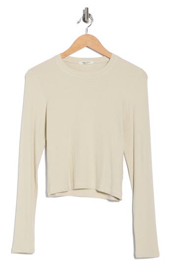 Rag & Bone Cropped Long Sleeve Ribbed T-shirt In White
