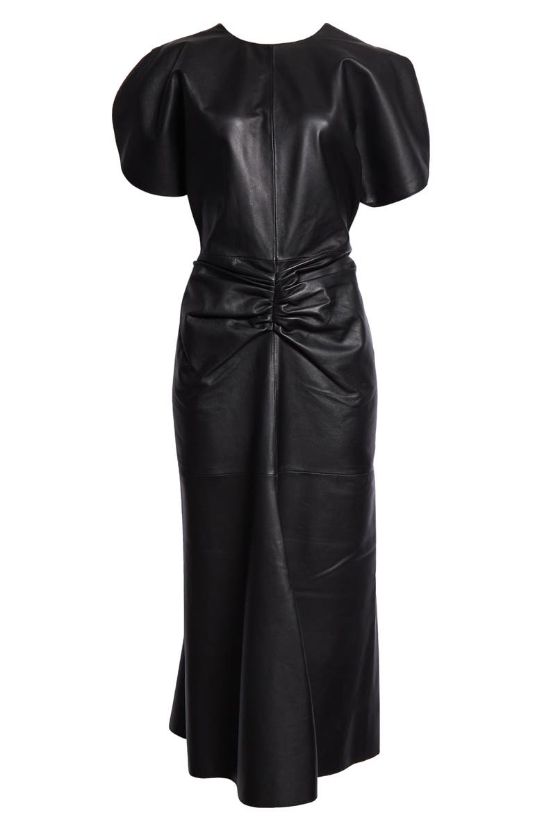 Victoria Beckham Gathered Waist Leather Midi Dress, Alternate, color,