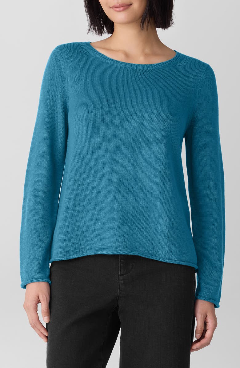 Eileen Fisher Bateau Neck Cotton Blend Sweater, Main, color, Dragonfly
