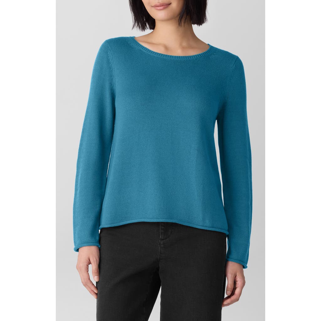 Eileen Fisher Peruvian Cotton Blend Bateau Neck Top In Blue
