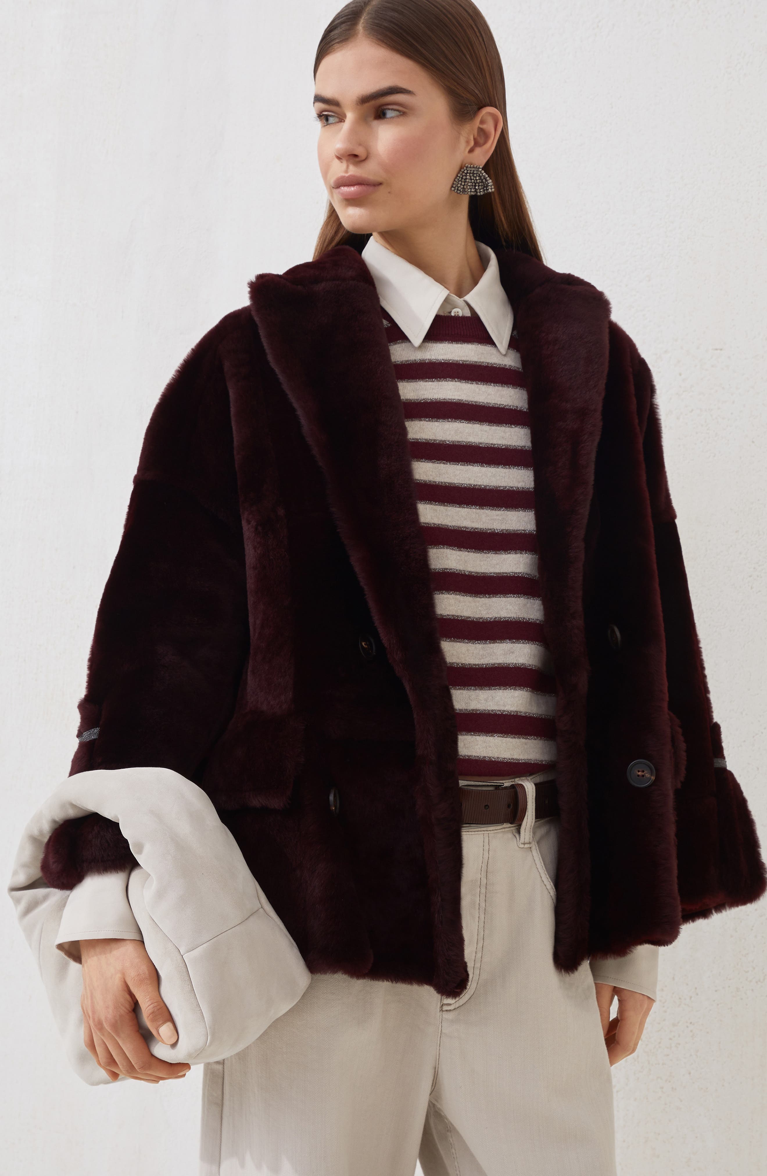 Brunello Cucinelli Small suede BC Duo Hobo bag, Alternate, color, Ecru