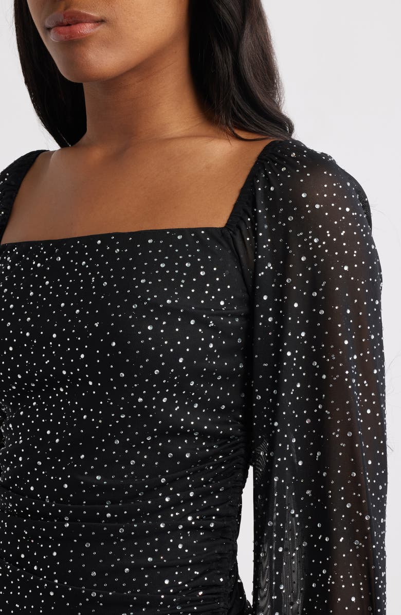 Jump Apparel Rhinestone Ruched Long Sleeve Cocktail Dress, Alternate, color, 