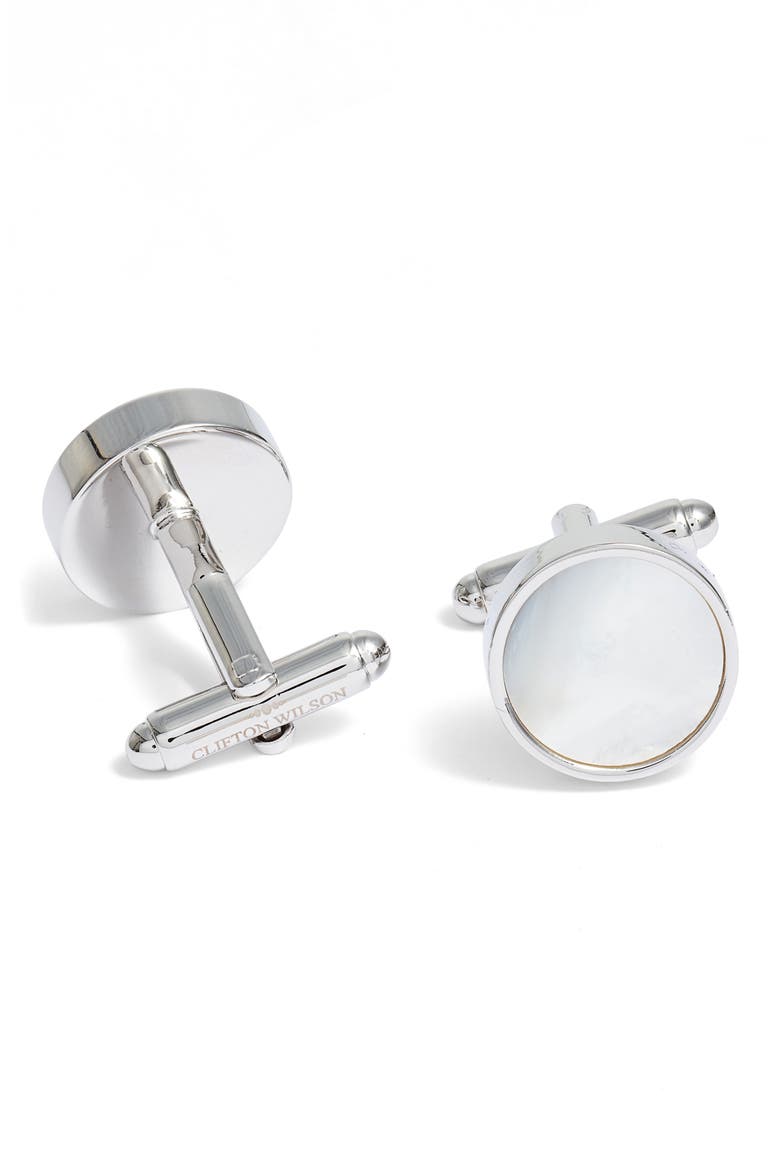 Mother-of-Pearl Cuff Links, Main, color, WHITE