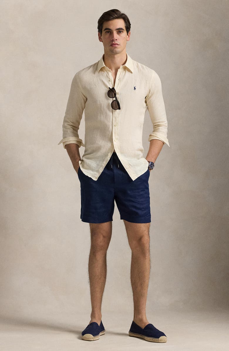 Polo Ralph Lauren Classic Fit Solid Tan Linen Button-Down Shirt, Alternate, color, 