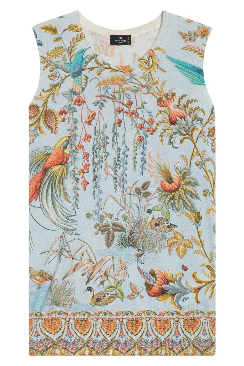 Flora & Fauna Silk & Cashmere Sweater Tank, Alternate, color, MULTICOLOUR ON PALE BLUE BASE