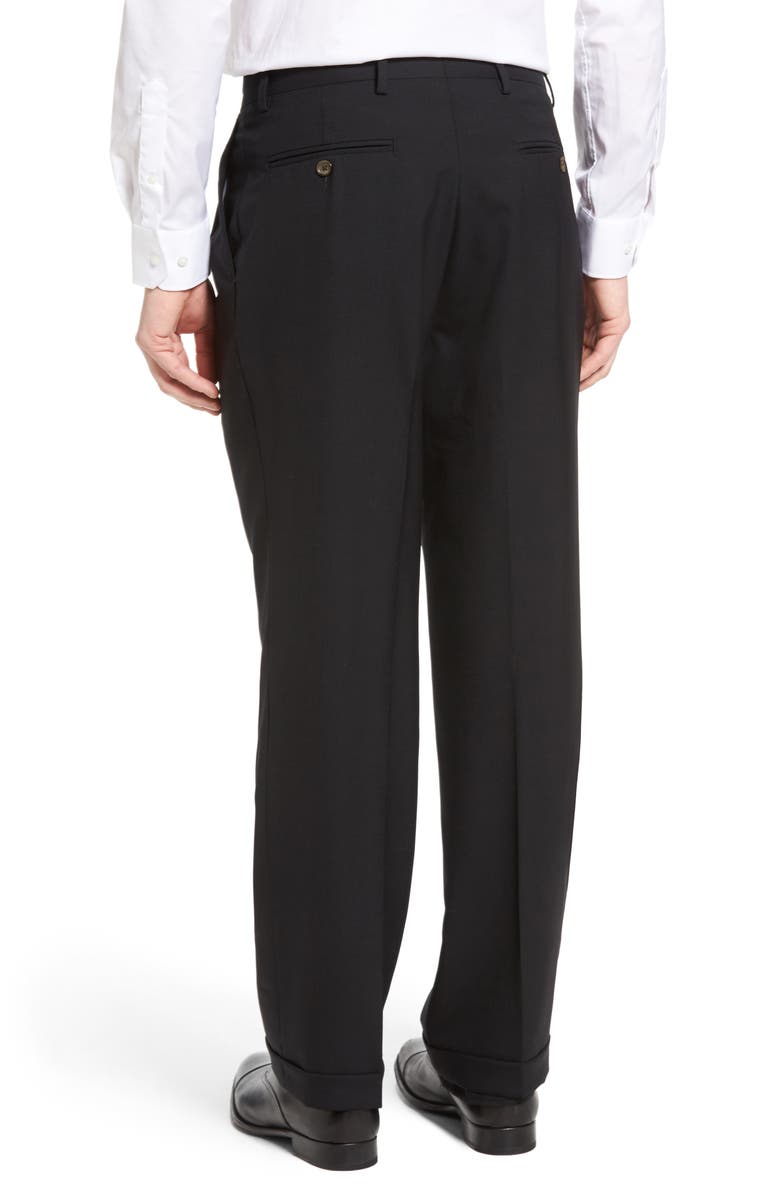Berle Lightweight Plain Weave Pleated Classic Fit Trousers, Alternate, color, Black