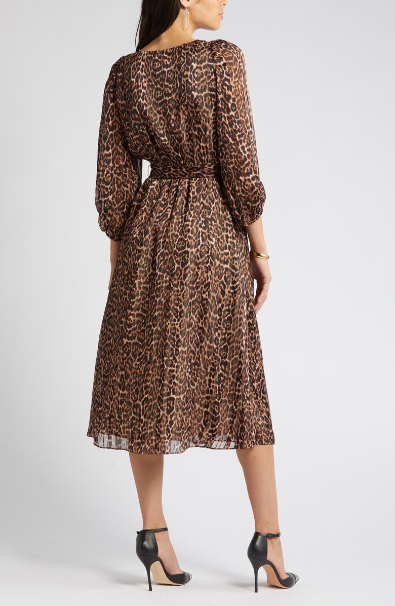 Anne Klein Metallic Leopard Print Long Sleeve Dress, Alternate, color,